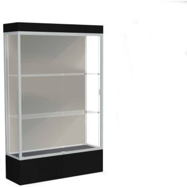 Waddell Display Case Of Ghent Edge Lighted Floor Case, Harbor Back, Satin Frame, 12" Black Base, 48"W x 76"H x 20"D 94LFHB-SN-BK